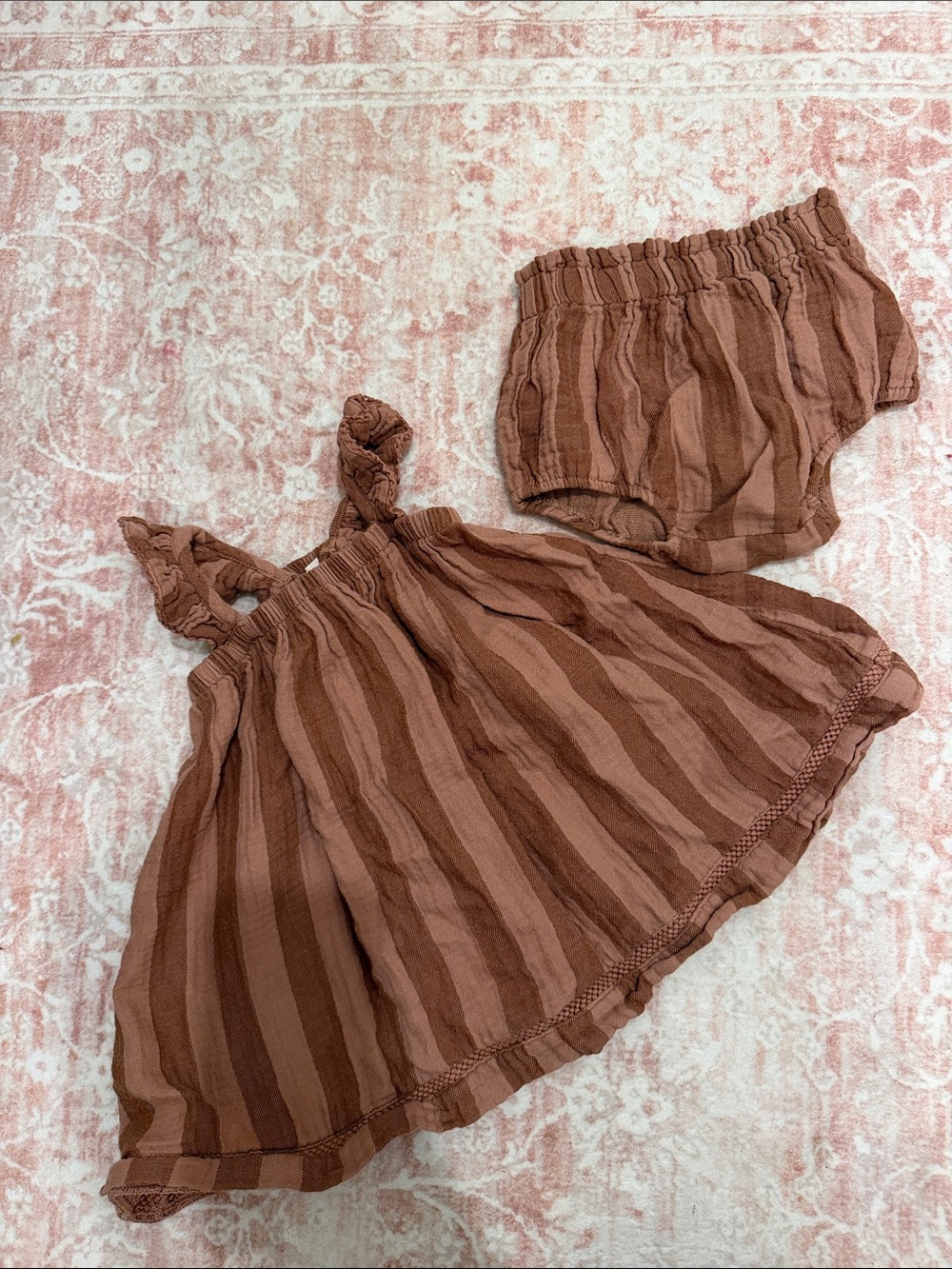 Quincy Mae Brown Striped Dress with Matching Bloomers